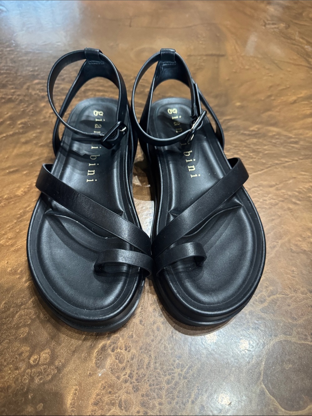 Gianni Bini Black Leather Strappy Sandals